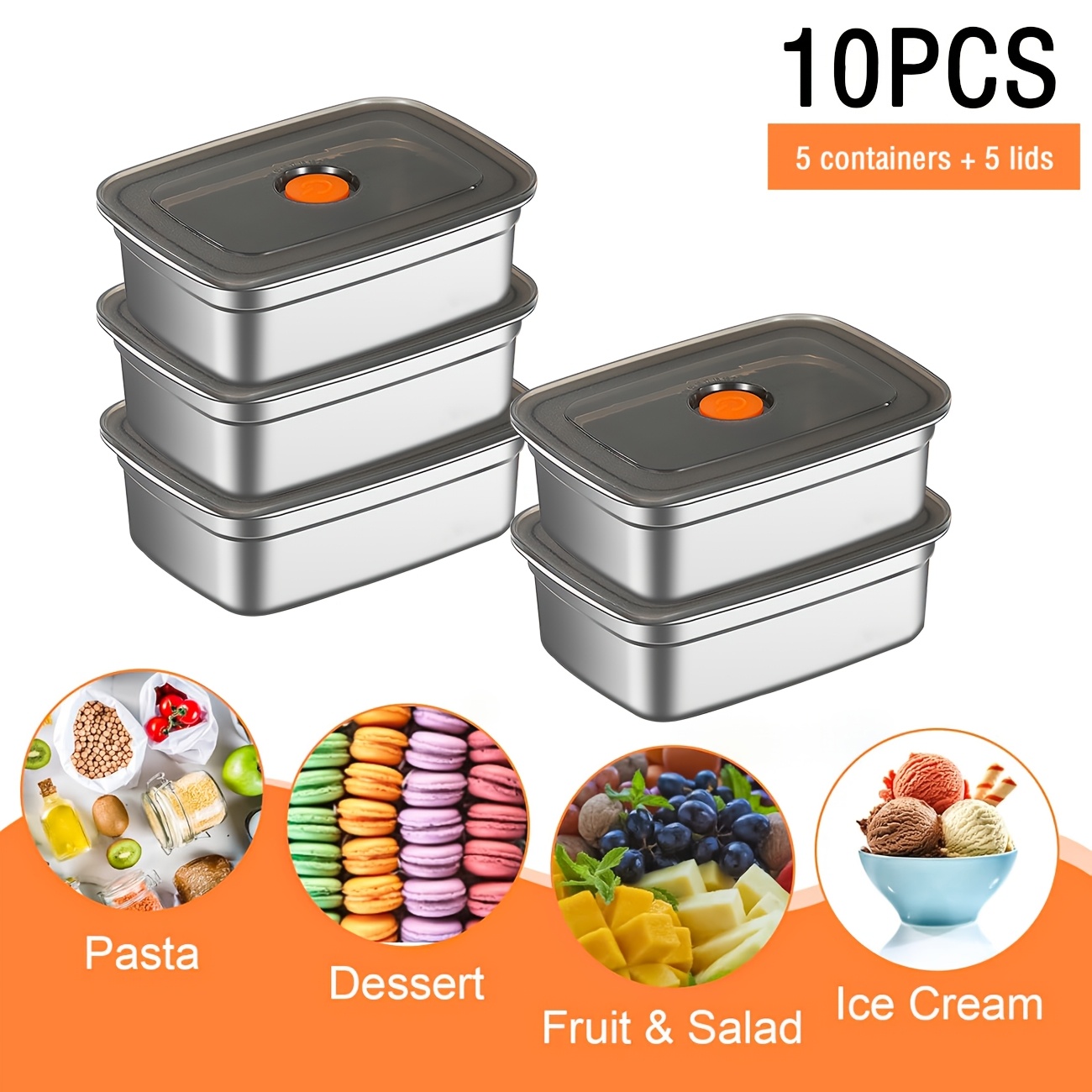 Food Storage Freezer Containers - 10-Piece Stainless Steel Food Storage Containers