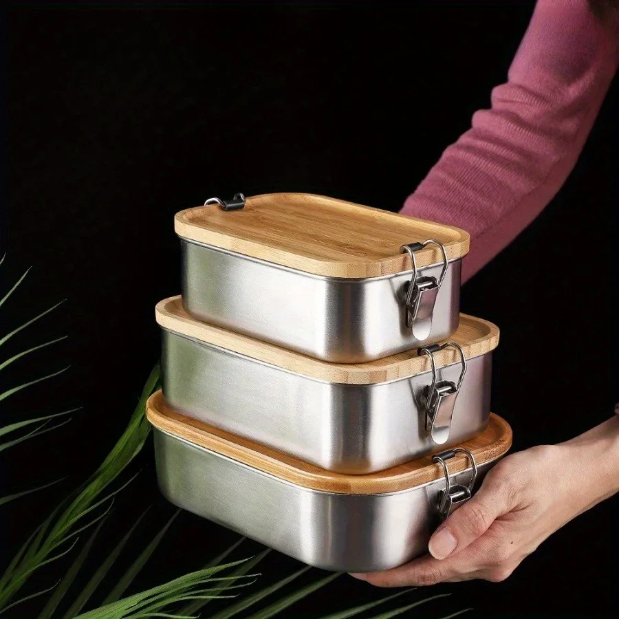 Food Storage Method - New 304 Stainless Steel Bamboo Lid