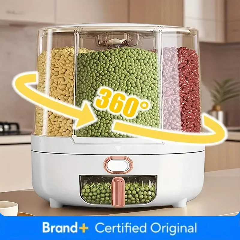 Food Storage For Pantry - 6-Compartment 360° Rotating Airtight Food Storage