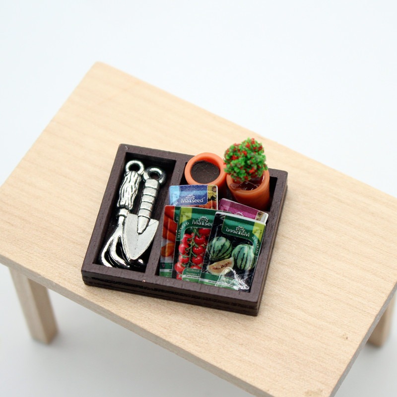 Food Storage Plants - Dollhouse Gardening Wooden Box Shovel Potted