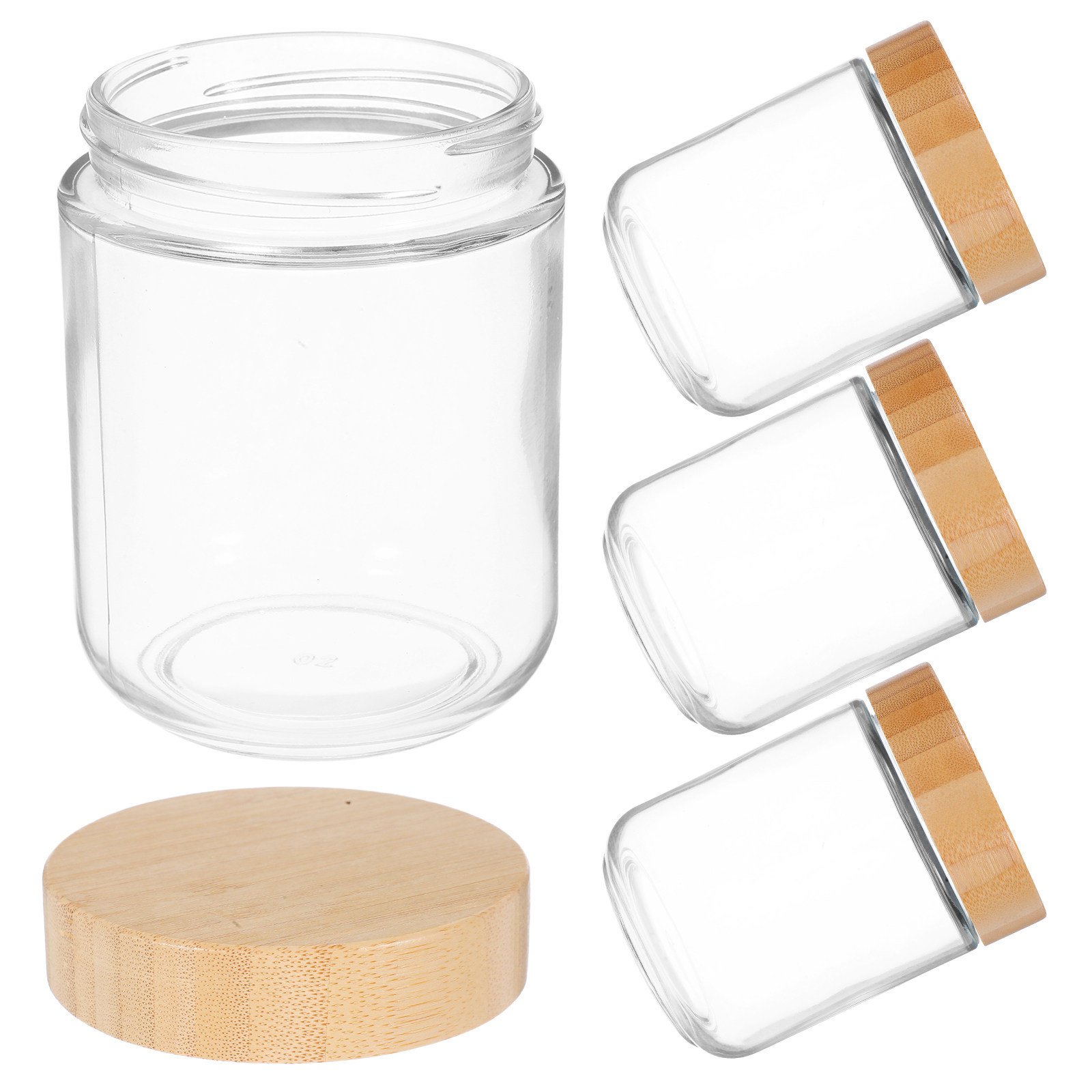 Food Storage With Lids - 4Pcs Transparent Glass Jars with Bamboo