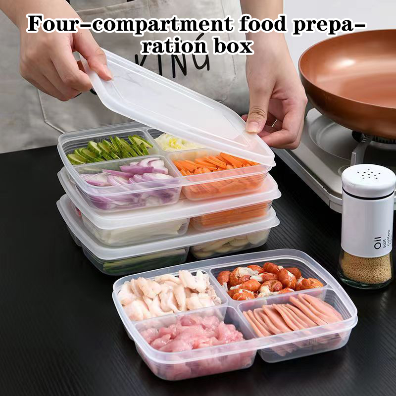 Food Storage Freezer Containers - New【4 Grids Plastic Storage Box Portable