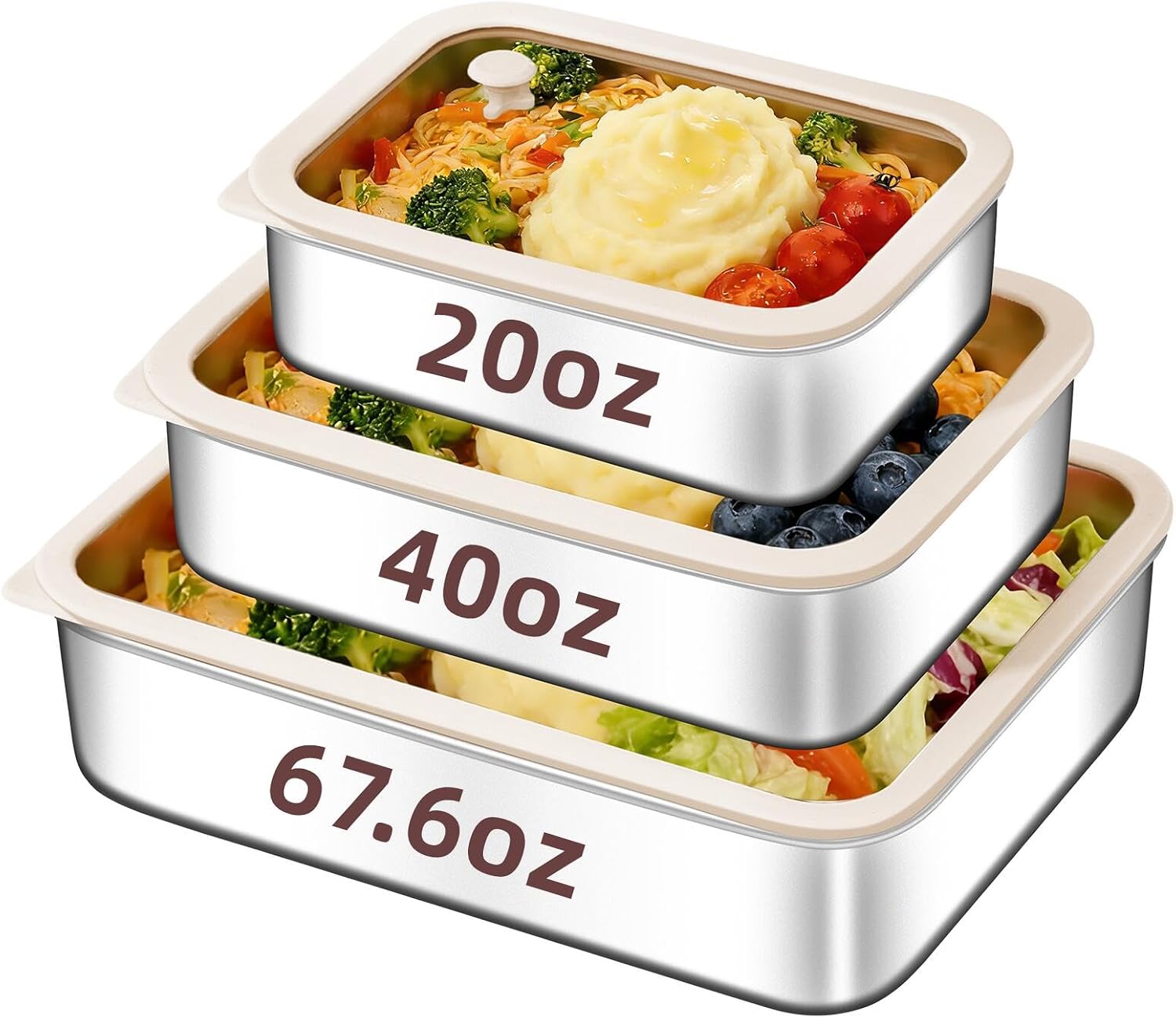Food Storage Stainless Steel Containers - GIUOIDUO 3-Piece Extra Thick 304 Stainless
