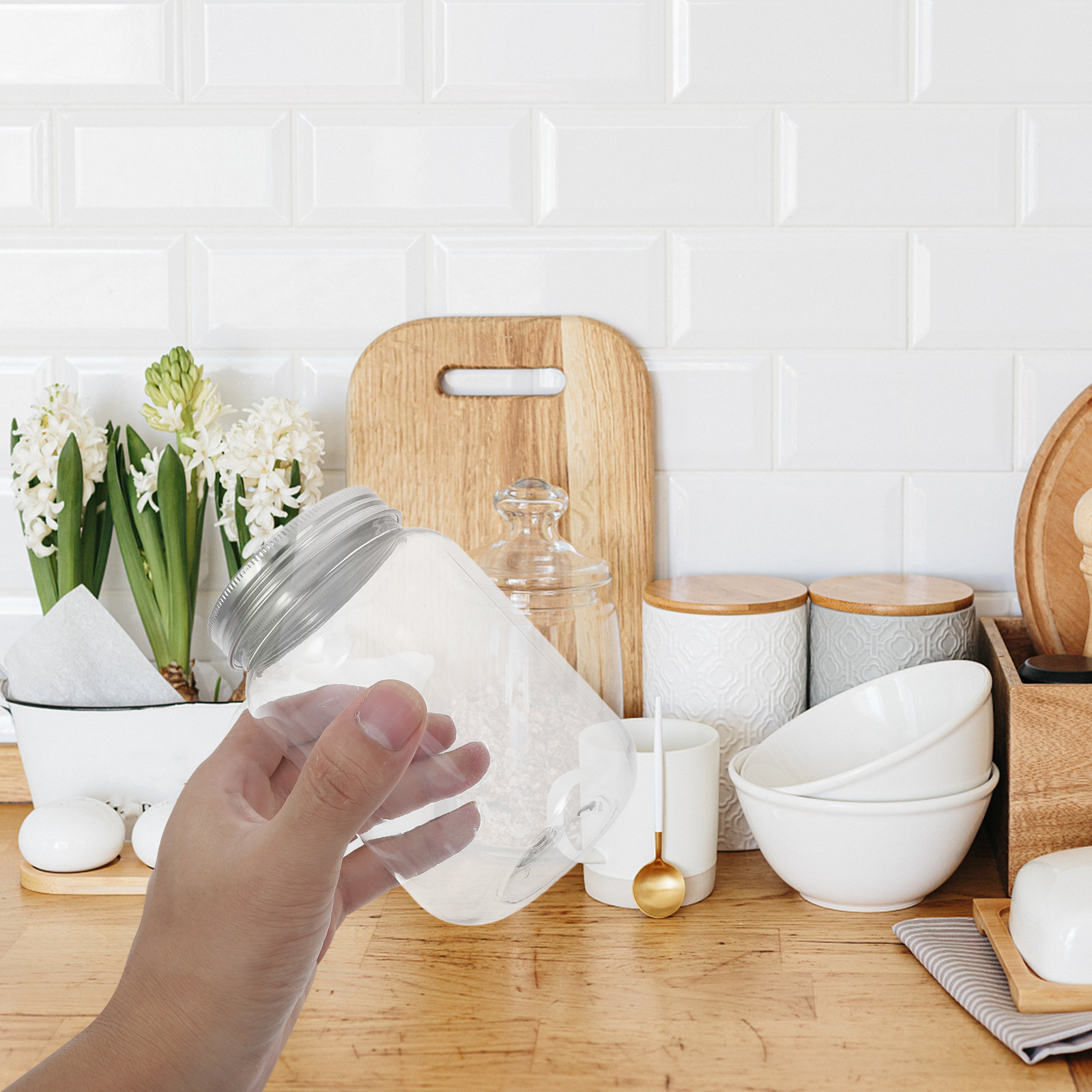 4Pcs Clear Plastic Jars with A - Food Storage With Lids review and price