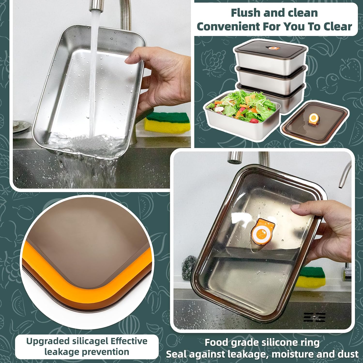 6 Pack(57oz) Stainless Steel F - Food Storage Stainless Steel Containers review and price