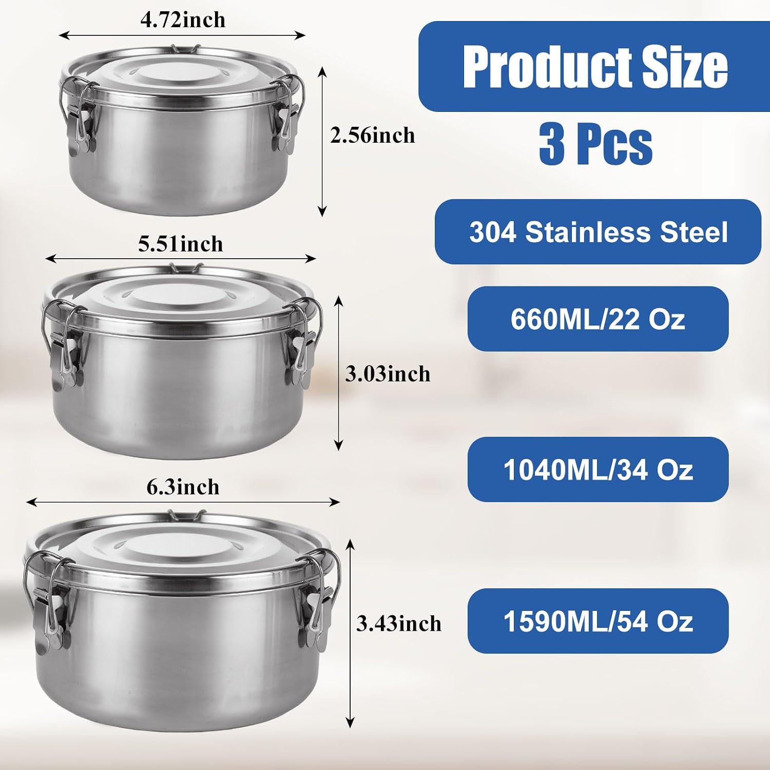 QTLCOHD 3 Pcs Stainless Steel  - Food Storage Stainless Steel Containers review and price
