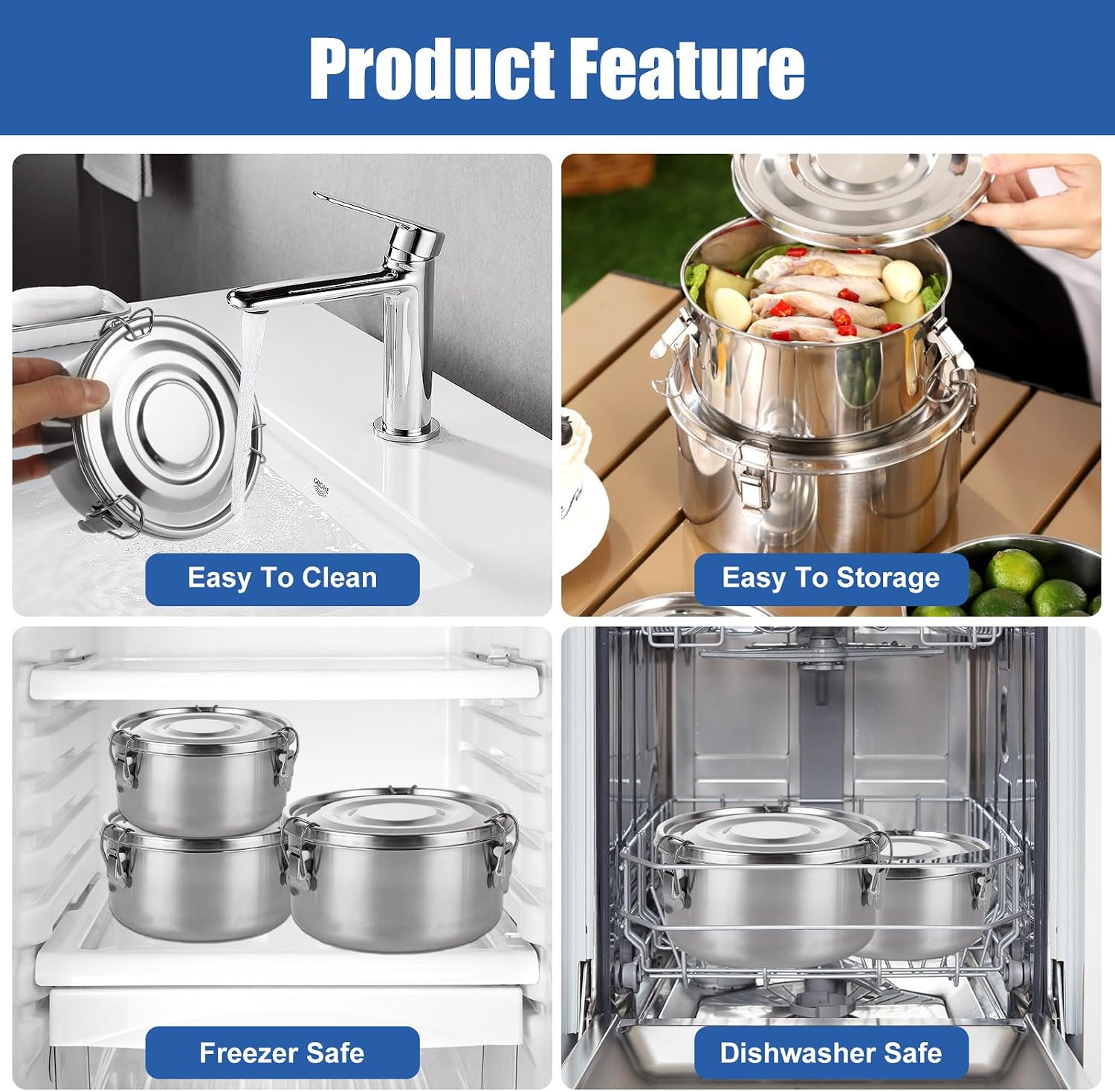 QTLCOHD 3 Pcs Stainless Steel  - Food Storage Stainless Steel Containers review and price